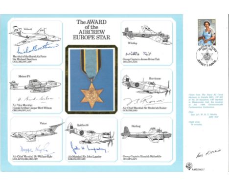 WW2 multisigned DM cover The AWARD of the AIRCREW EUROPE STAR signed by Marshall of the RAF Sir Michael Beetham, AVM Harold A