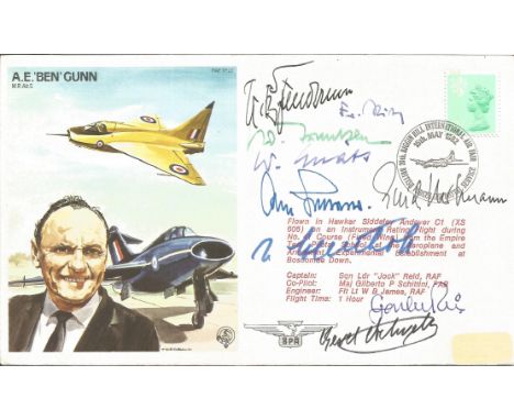 Eight Top Luftwaffe aces inc Hartmann A. E. Ben Gunn M. R. Ae S signed FDC date stamp 15 May 1982 Biggin Hill Kent. Flown in 