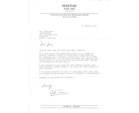 Dambuster 617 Squadron Bill Townsend DFM signed typed letter dated 15th January 1991 addressed to aviation historian Jim Shor