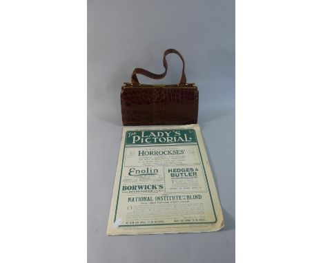 A Vintage Hudson's Crocodile Skin Handbag with Matching Purse and Unrelated Gloves Together with a Copy of the Ladies Pictori