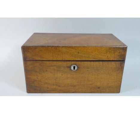 A 19th Century Mahogany Two Box Tea Caddy of Rectangular Form with Unrelated Glass Mixing Bowl, 28cm Wide 