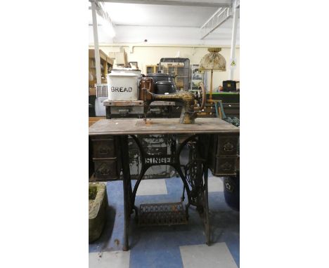 A Vintage Singer Treadle Sewing Machine, In Need of Full Restoration, 90cm Long 