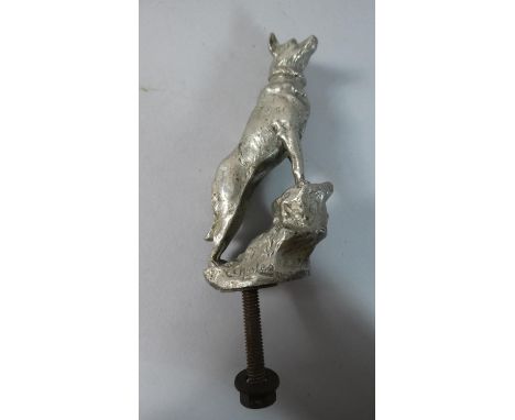 A Chromed Metal Vintage Car Mascot in the Form of German Shepherd Standing on Rock, Inscribed E Charles, 12cm High 