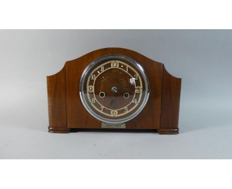 An Edwardian Walnut Cased Presentation Mantel Clock, Working Order, 32cm Wide 