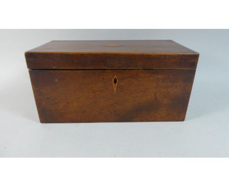 A 19th Century Mahogany Two Division Tea Caddy with Central Lidded Well (Missing Glass Liner) of Architectural Form with Inla