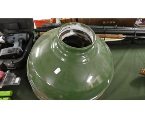 Three Green Industrial Enamelled Light Shades, 46cm Diameter 