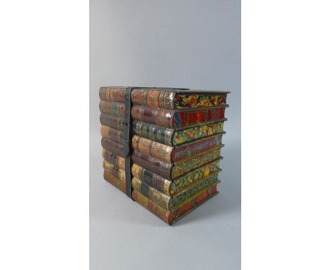 A Vintage Huntley and Palmers Biscuit Tin in the Form of Eight Bound Books with Strap Fastening, 16cm Wide 
