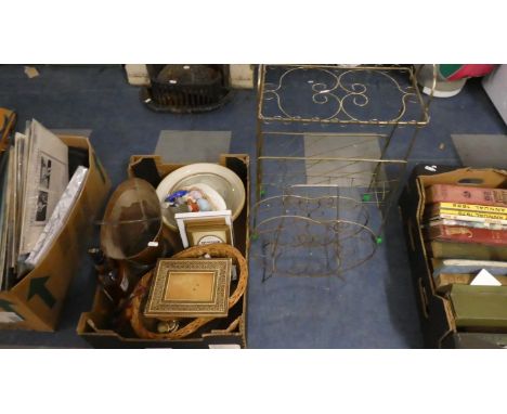 A Box Containing Copper Bucket, Vintage Wire Magazine Racks etc 