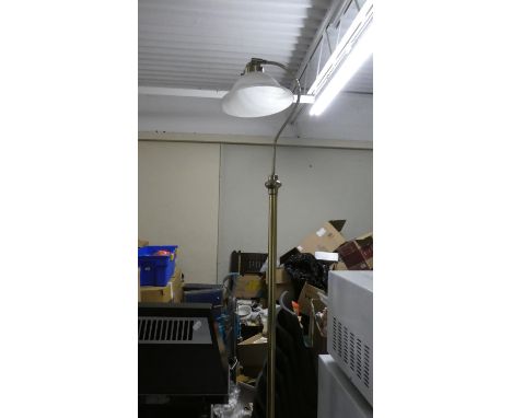 A Modern Brass Standard Lamp with Opaque Glass Shade 