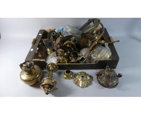 A Box Containing Various Brass and Metal Light Fittings 