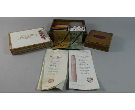 A Vintage Box of Twelve Imperial No.2 Criterion Cigars, Unopened Box of Lupillos and an Oak Box Containing Cigarette Papers a