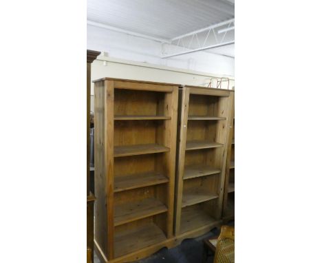 A Pair of Pine Five Shelf Open Bookcases, Each 80cm Wide 