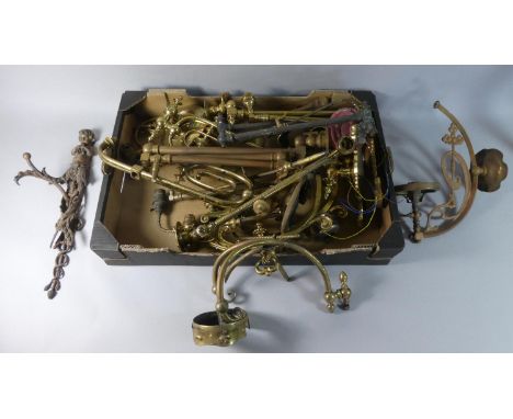 A Box of Late 19th/Early 20th Century Brass Gas Wall Light Fittings etc 