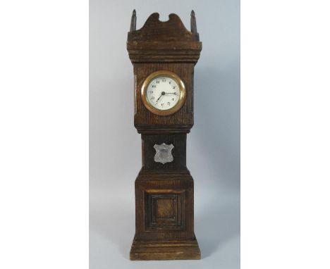 An Edwardian Oak Miniature Long Case Clock with Silver Mount, Clockwork Movement Overwound, 35.5cm Wide 