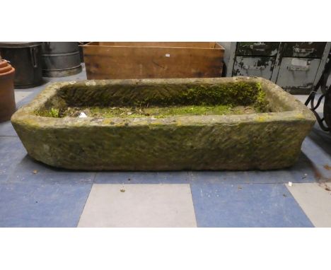 A Hand Carved Rectangular Sandstone Trough, 98cm Long 