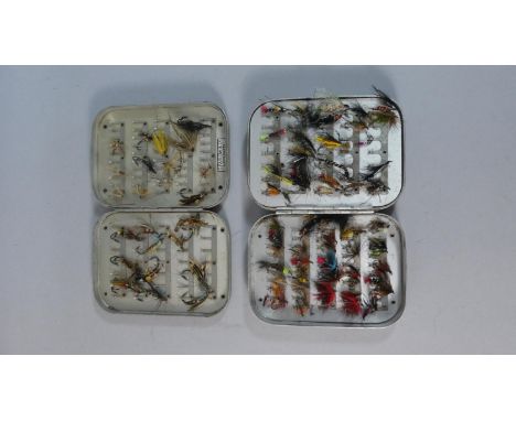 A Vintage Aluminum Fly Tin by Farlow and Co. Together with a Four Division Example, Complete with Flies 