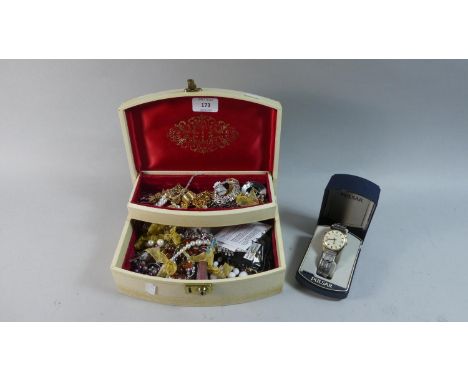 A Vintage Cantilevered Jewellery Box Containing Costume Jewellery 