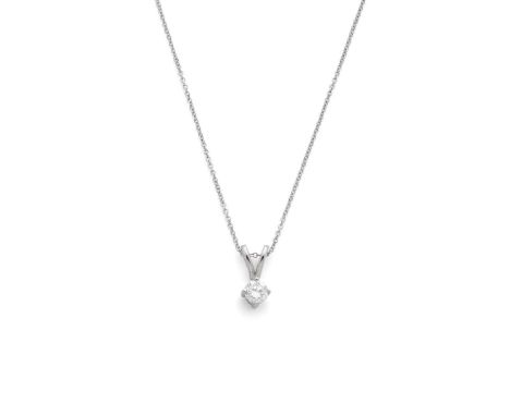  † An 18ct white gold single-stone diamond pendant necklace  Claw-set with a round brilliant-cut diamond, weighing approximat