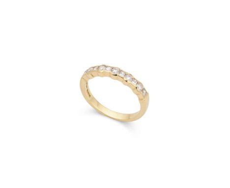  † An 18ct yellow gold diamond half-eternity ring  Collet-set with alternating round brilliant and princess-cut diamonds, UK 