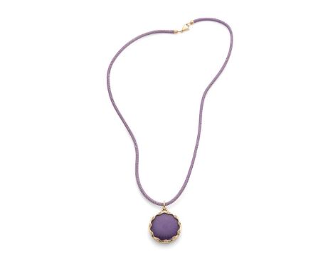  † Victor Mayer: A 'Macaron' pendant necklace  The purple guilloché enamel in a border set with round brilliant-cut diamonds,