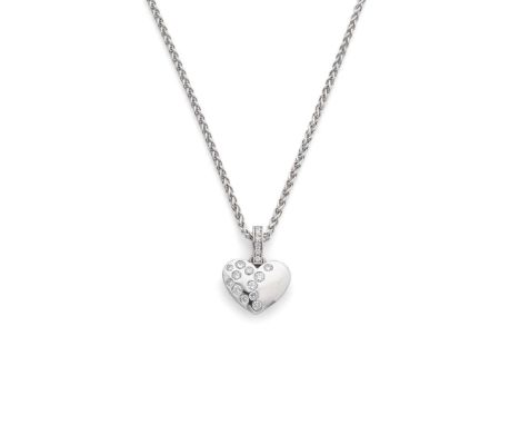  † A platinum diamond pendant necklace  The heart-shaped pendant gypsy-set with twelve graduated round brilliant-cut diamonds