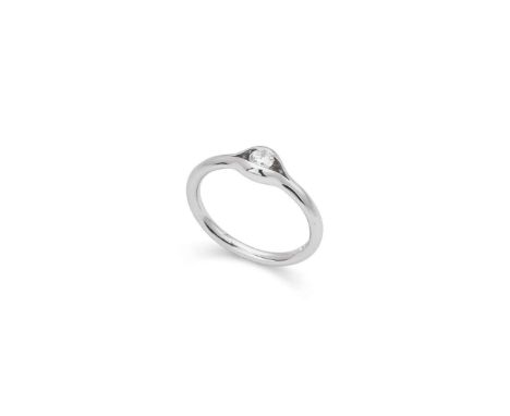  † An 18ct white gold diamond single-stone ring  Part collet-set with a round brilliant-cut diamond above pavé-set diamond de