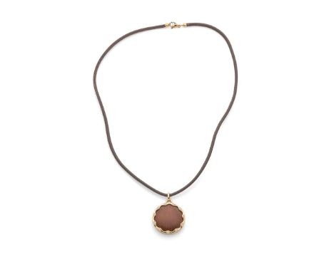  † Victor Mayer: A 'Macaron' pendant necklace  The golden brown guilloché enamel in a border set with round brilliant-cut dia