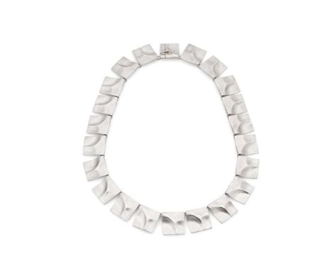  † Björn Weckström for Lapponia: A silver 'Galactic Peaks' necklace  Composed of textured square links, signed, UK import hal
