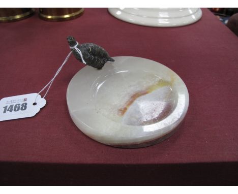 An Onyx Trinket Dish, surmounted by a cold painted grouse, 11.5cm diameter.