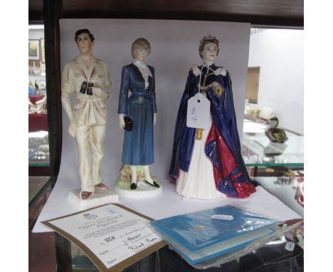 Coalport Figures 'HRH The Prince of Wales', No 644/1000, with certificate, 'Lady Diana Spencer' No 867/1000 and Royal Worcest