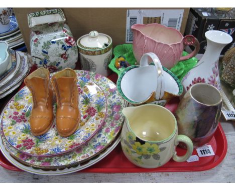 Royal Winton 'Summertime' and 'Marquerite' Chintz Plates, Spode 'Dullow' plate, Beswick leaf plate, etc:- One Tray.