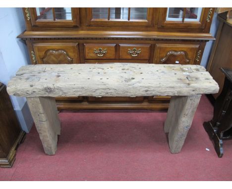 A XIX Century Rustic Pine Bench, with trestle ends.