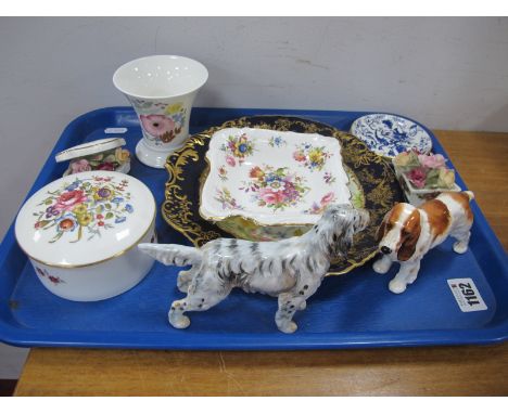 Royal Doulton Figures of  Spaniel's HN 1051 and HN 1037, Hammersley cabinet plate, Royal Worcester dressing table jar, cover 