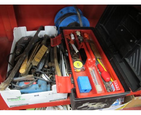 A Quantity of Tools, including 'Rabone' rulers, drills etc (untested sold for parts only) and a Curver Tool Box and a box and