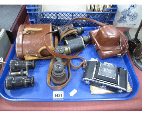 A Kershaw &amp; son, Leeds Binoculars, stamped with Military arrow, Negretti &amp; Zambra binoculars, two pairs opera glasses