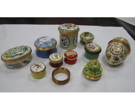 Halcyon Days, Bilston and Battersea and Other Enamel Trinket Boxes, various shapes and sizes including Easter egg, frog, etc.