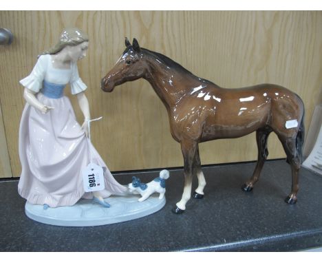 Large Nao Figure of a Young Girl Playing With Dog; a large Beswick horse (ear chip). (2)