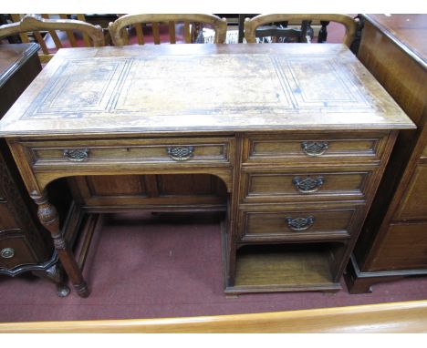 R. Garnett &amp; Sons, Warrington, Early XX Century Oak Knee Hole Desk, with faded leather top, single drawer, right side ped