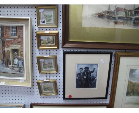 Mark Gamble, 'Hungarian's'. artist proof print signed and dated '92, 14.5 x 11.5cm. Four miniatures including G.D Robinson Ol