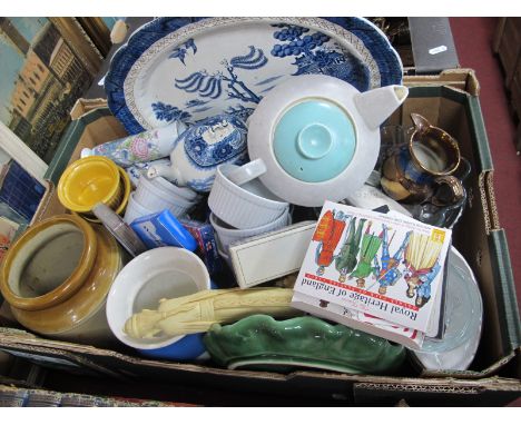 Stoneware Storage Jar, Poole tea pot, XIX Century copper lustre jug, etc:- One Box.