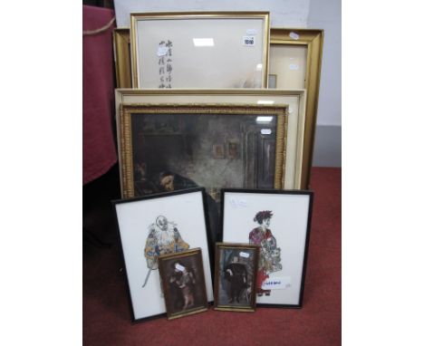 A Pair of Medica Society Ltd Prints, of Old Masters, bearing label on verso, print of a miser and other prints.