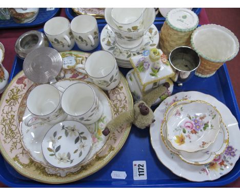 Pair Royal China Works Worcester Basket Ware, flower posies 8.5cm diameter, Wedgwood 'Beaconsfield', 'Derby Posies', table Ch
