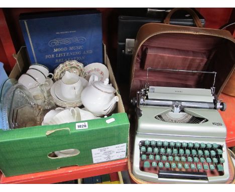 China Teaware, glass, Easy Listening L.P.'s, etc:- One Box - plus a record case and a Royal 'Diana' typewriter.