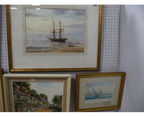 David C Bell Watercolour of a Sailing Ship, signed bottom right 25 x 34, together with a signed print by David C. Bell.