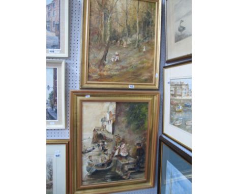 N. Priestley, 'Oakham Woods' and 'The Slip', pair of oils on canvas, signed, 49.5 x 39.5cm. W.H Kirby limited edition colour 