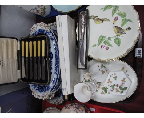 Three Royal Worcester 'The Birds of Dorothy Doughty' Dessert Plates, a XIX Century Ashworth Stoneware oval blue and white ser