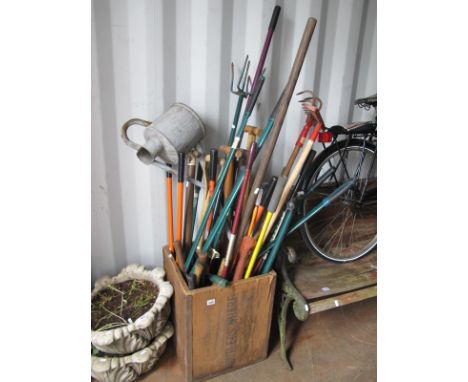 Edging Shears, garden forks, spades and other gardening tools, watering can etc.
