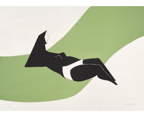 Britische Moderne Lynn Chadwick (1914 London - 2003 Strouth)Reclining figure on green wave. 1971. Farblithographie auf Velin.