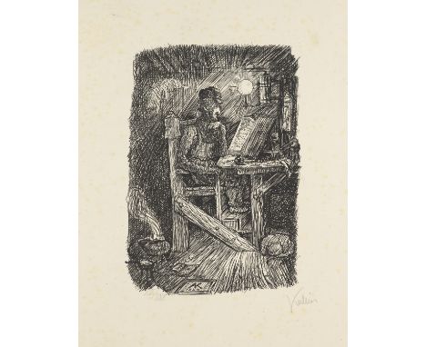 Symbolismus Alfred Kubin (1877 Leitmeritz - 1959 Zwickledt)2 Werke. Das Zauberbuch (I) und Kriegsfurie mit Brandfackel (II). 