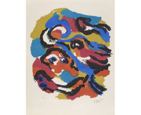 Karel Appel.  (1921 Amsterdam - 2006 Zürich). o.T. (abstrakte Komposition). 1958. Farblithographie auf BFK Rives-Velin (mit W
